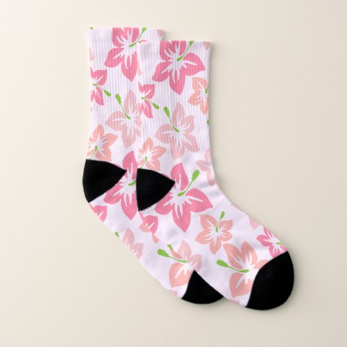 Pink Hibiscus Pink Flowers Pattern Of Flowers Socks