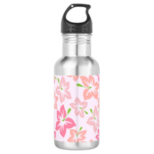 Pink Hibiscus, Pink Flowers, Pattern Of Flowers Stainless Steel Water Bottle
