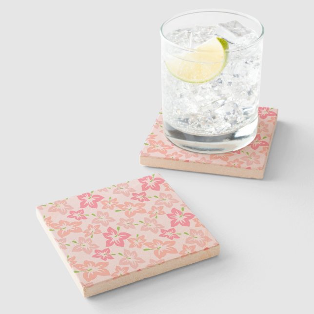 Pink Hibiscus, Pink Flowers, Pattern Of Flowers Stone Coaster (Side)