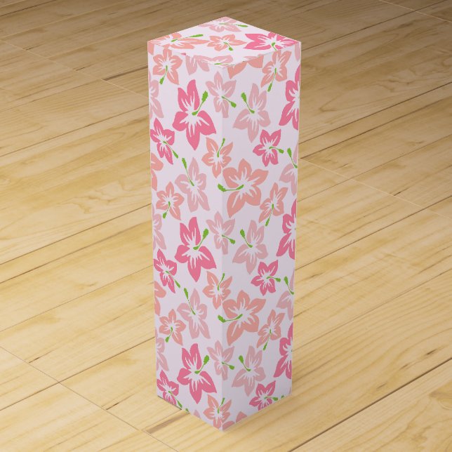 Pink Hibiscus, Pink Flowers, Pattern Of Flowers Wine Box (Front)