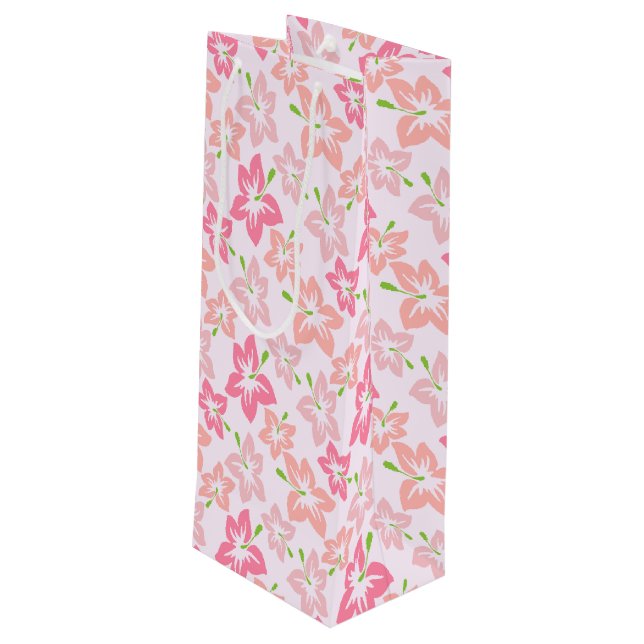 Pink Hibiscus, Pink Flowers, Pattern Of Flowers Wine Gift Bag (Back Angled)