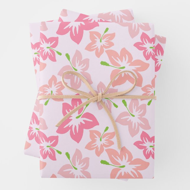 Pink Hibiscus, Pink Flowers, Pattern Of Flowers Wrapping Paper Sheets (In situ)