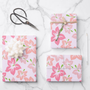 Pink Hibiscus, Pink Flowers, Pattern Of Flowers Wrapping Paper Sheets