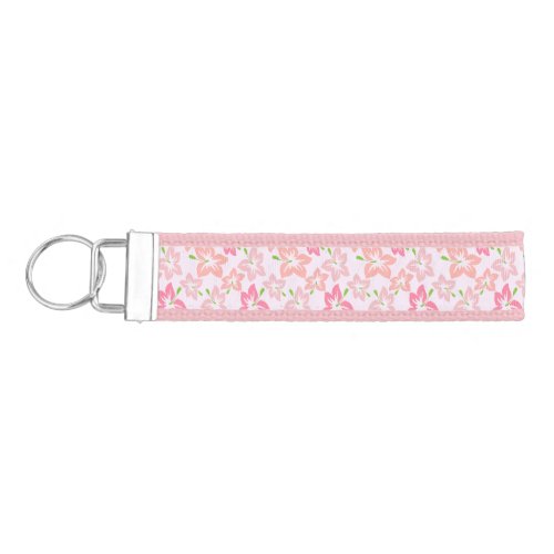 Pink Hibiscus Pink Flowers Pattern Of Flowers Wrist Keychain