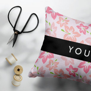 Pink Hibiscus, Pink Flowers, Your Name Accent Pillow