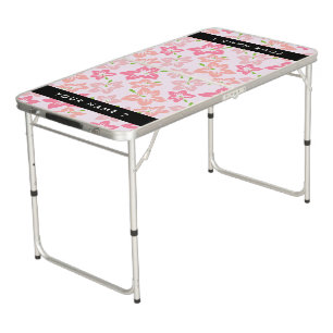 Pink Hibiscus, Pink Flowers, Your Name Beer Pong Table