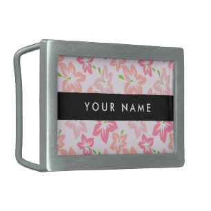 Pink Hibiscus, Pink Flowers, Your Name Belt Buckle