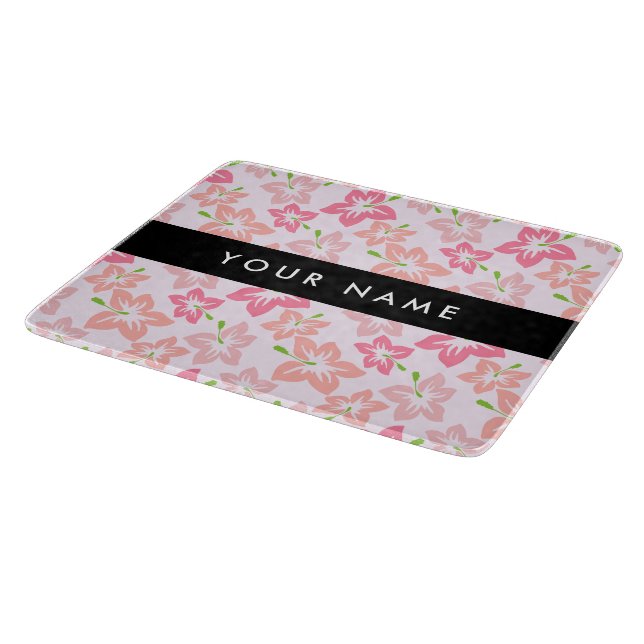 Pink Hibiscus, Pink Flowers, Your Name Cutting Board (Corner)
