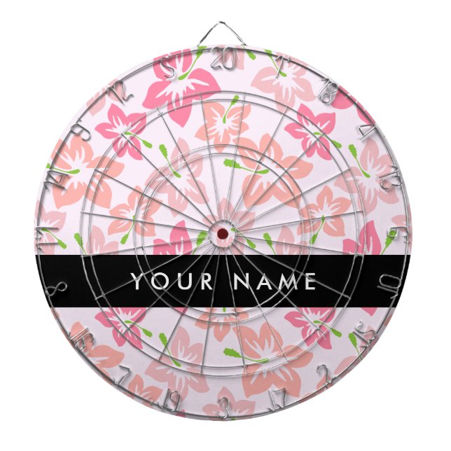 Pink Hibiscus, Pink Flowers, Your Name Dart Board (Front)