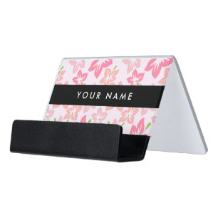 Pink Hibiscus, Pink Flowers, Your Name Desk Business Card Holder
