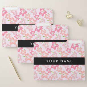 Pink Hibiscus, Pink Flowers, Your Name File Folder