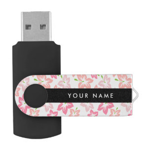 Pink Hibiscus, Pink Flowers, Your Name Flash Drive