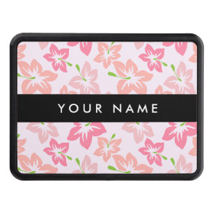Pink Hibiscus, Pink Flowers, Your Name Hitch Cover