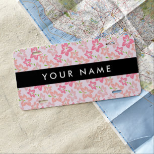Pink Hibiscus, Pink Flowers, Your Name License Plate