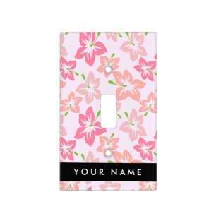 Pink Hibiscus, Pink Flowers, Your Name Light Switch Cover