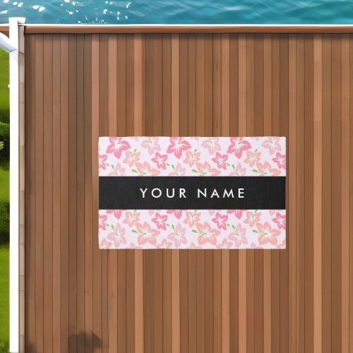 Pink Hibiscus Pink Flowers Your Name Outdoor Rug