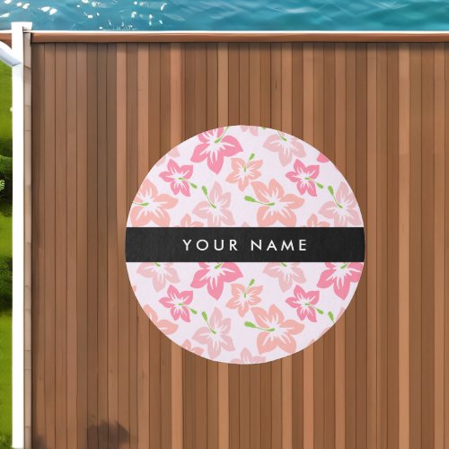 Pink Hibiscus Pink Flowers Your Name Outdoor Rug