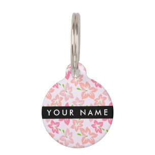 Pink Hibiscus, Pink Flowers, Your Name Pet ID Tag