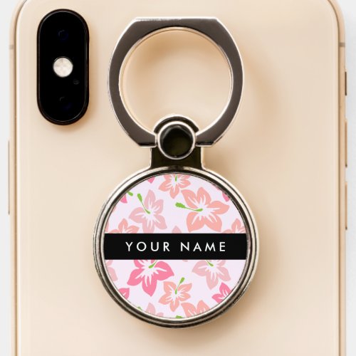 Pink Hibiscus Pink Flowers Your Name Phone Ring Stand