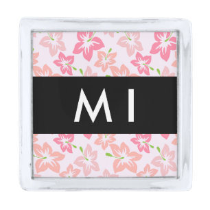 Pink Hibiscus, Pink Flowers, Your Name Silver Finish Lapel Pin
