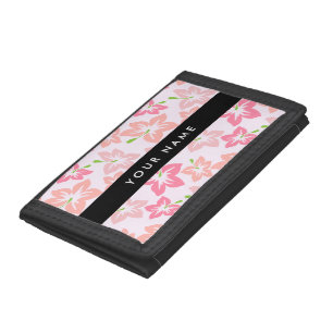 Pink Hibiscus, Pink Flowers, Your Name Trifold Wallet