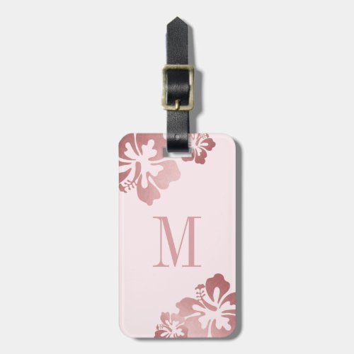 Pink Hibiscus Rose Gold Luggage ID Luggage Tag