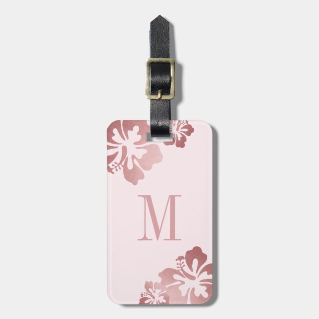 Pink Hibiscus Rose Gold Luggage ID Luggage Tag (Front Vertical)
