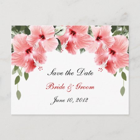Pink Hibiscus Save The Date Postcard