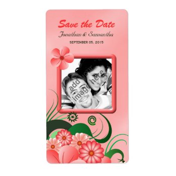 Pink Hibiscus Save The Date Wine Labels Large by sunnymars at Zazzle