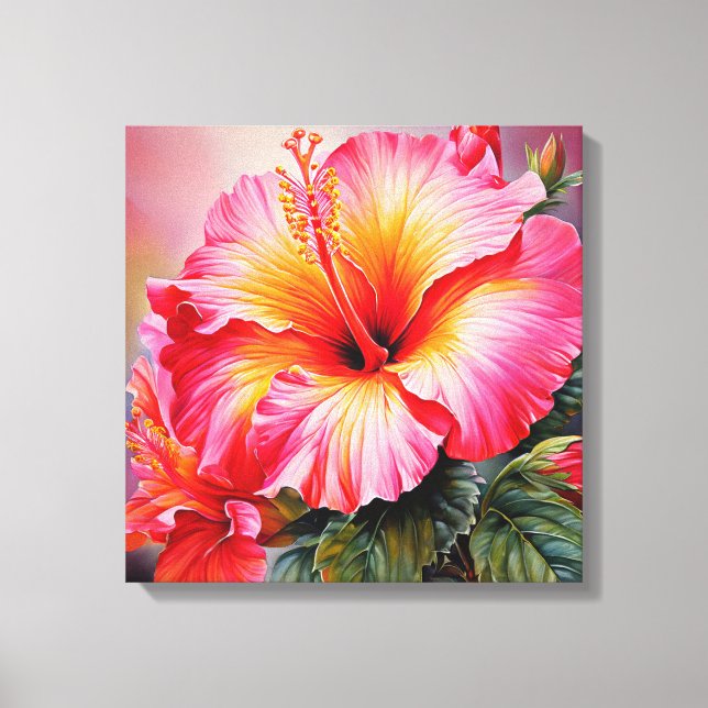 pink Hibiscus Stretched Canvas Print (Front)