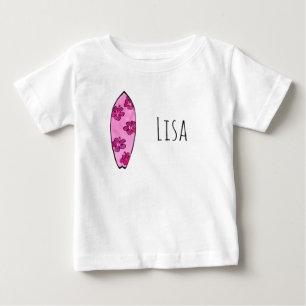 Pink hibiscus Surfboard with customizable name Baby T-Shirt