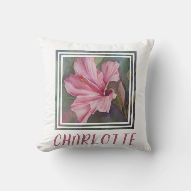 Pink Hibiscus Throw Pillow (Front)
