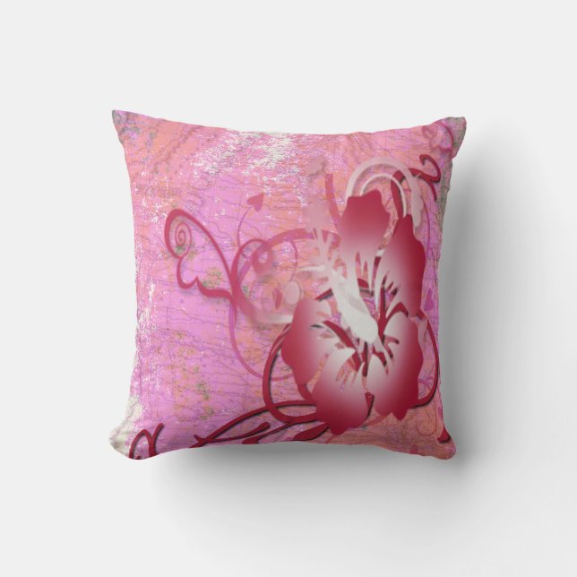 Pink Hibiscus Throw Pillow (Front)