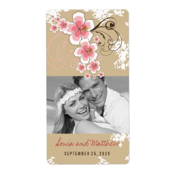 Pink Hibiscus Tropical Beach Wedding Wine Labels by fatfatin_design at Zazzle