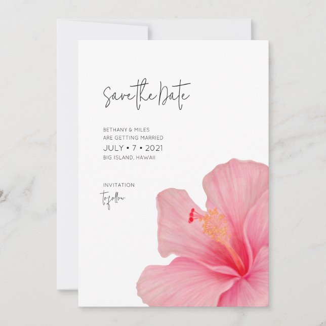 Pink Hibiscus • Tropical Bloom • Destination Save The Date (Front)