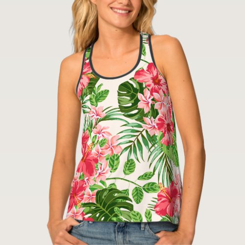 Pink Hibiscus Tropical Floral pattern W TankTop Tank Top