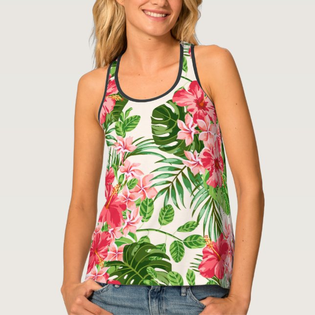 Pink Hibiscus Tropical Floral pattern W TankTop Tank Top (Front)