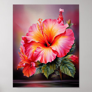 Pink Hibiscus Tropical Floral Wall Art