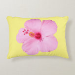 Pink Hibiscus Tropical Flower Accent Pillow