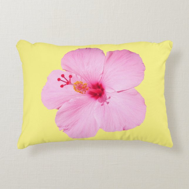 Pink Hibiscus Tropical Flower Accent Pillow (Front)