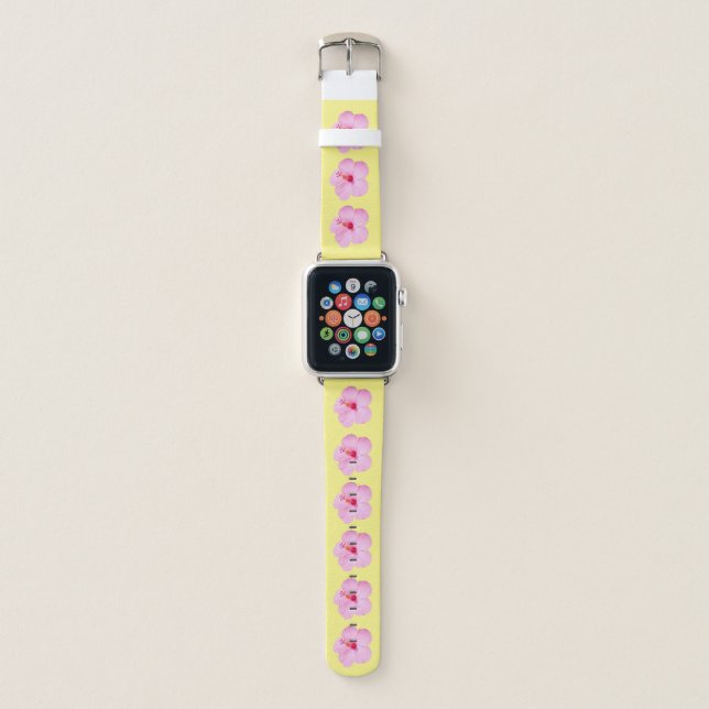 Pink Hibiscus Tropical Flower Apple Watch Band (Front)