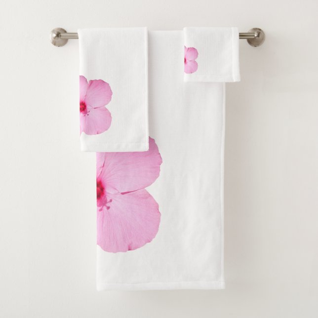 Pink Hibiscus Tropical Flower Bath Towel Set (Insitu)