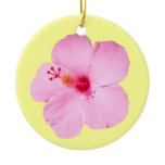 Pink Hibiscus Tropical Flower Ceramic Ornament