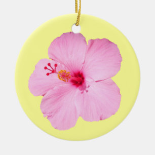 Pink Hibiscus Tropical Flower Ceramic Ornament