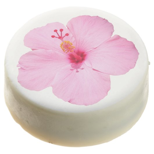 Pink Hibiscus Tropical Flower Chocolate Dipped Oreo (Angled)