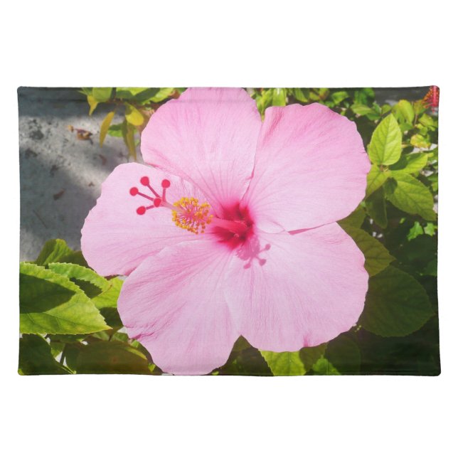 Pink Hibiscus Tropical Flower Cloth Placemat (Front)
