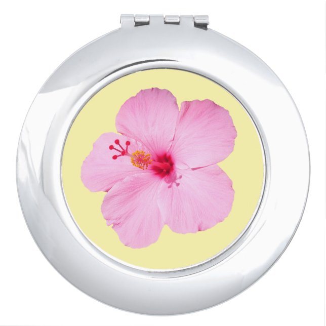 Pink Hibiscus Tropical Flower Compact Mirror (Front)
