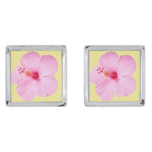 Pink Hibiscus Tropical Flower Cufflinks