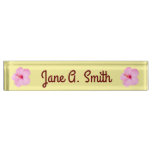 Pink Hibiscus Tropical Flower Desk Name Plate