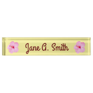 Pink Hibiscus Tropical Flower Desk Name Plate